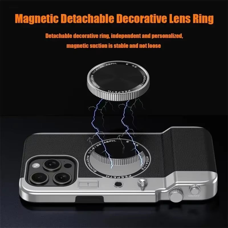 Retro Bluetooth Camera Phone Case for Iphone 15 14 13 12 Pro Max Magnetic Cosmetic Mirror for Iphone 15Promax Hard Phone Cover